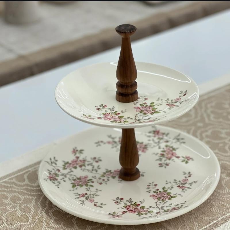 استند دو طبقه سرامیکی طرح گل بهاری