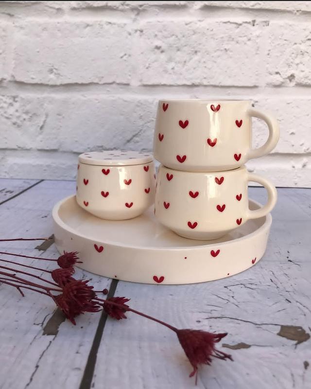 ست چایی خوری دو نفره سرامیکی طرح قلب