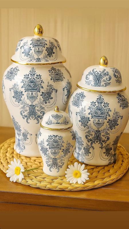 جینجرجار لوکس طرح گلدار آبی با درب طلایی