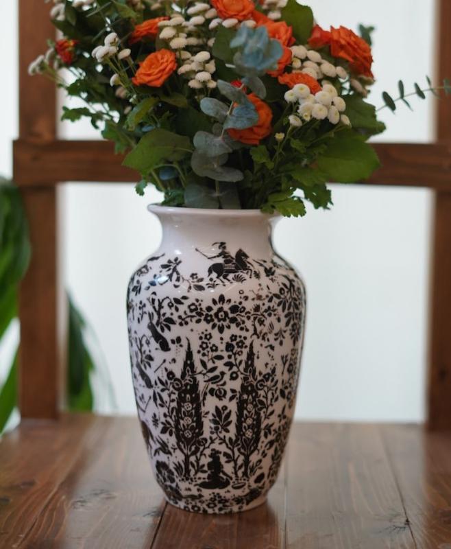 گلدان سرامیکی دستساز طرح شکارگاه