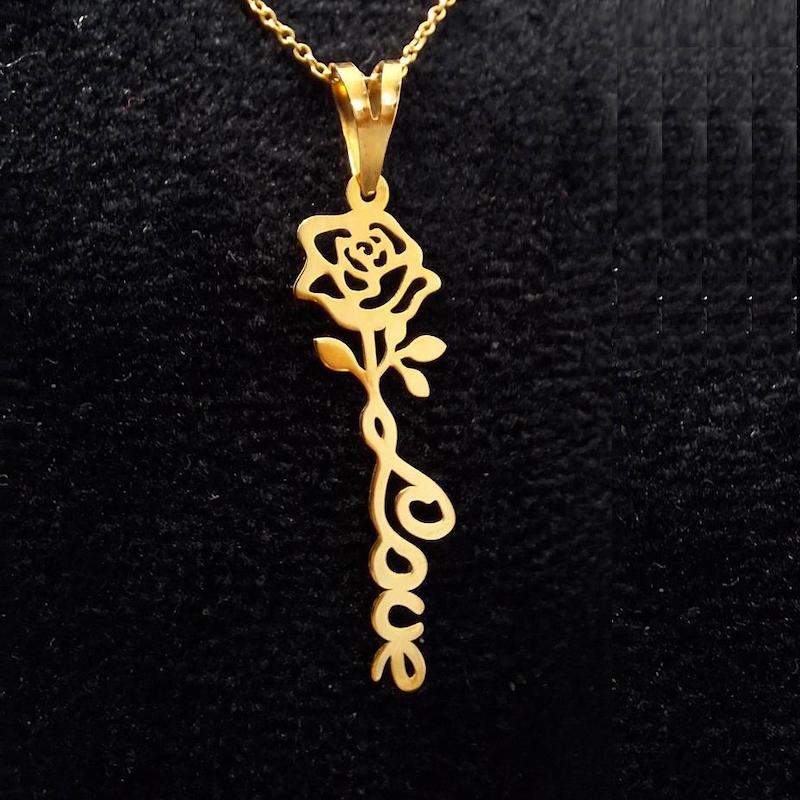 پلاک طلا 18عیار طرح شاخه گل رز لاو love