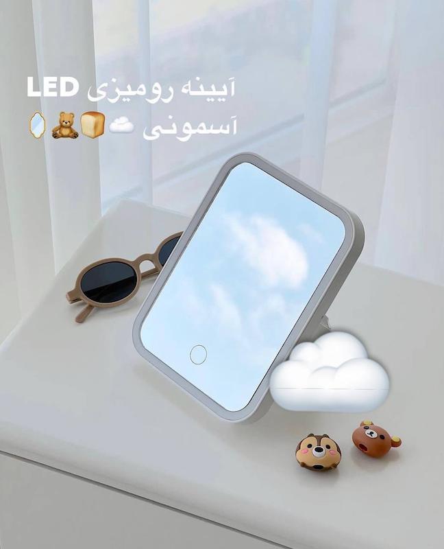 آینه LED رومیزی صورتی