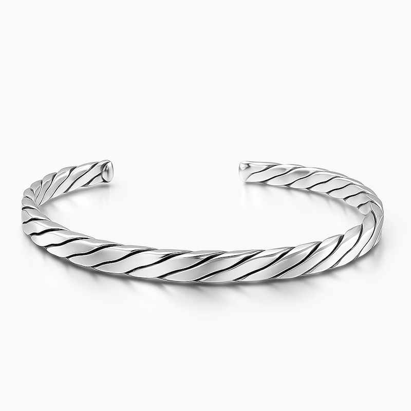 بنگل نقره مردانه مدل شیاردار مینیمال