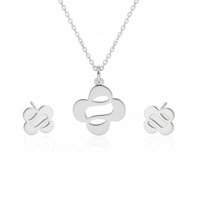 نیم ست نقره زنانه مدل گل انتزاعی مینیمال