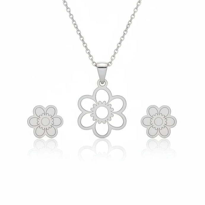 نیم ست نقره زنانه مدل گل کلاسیک مینیمال