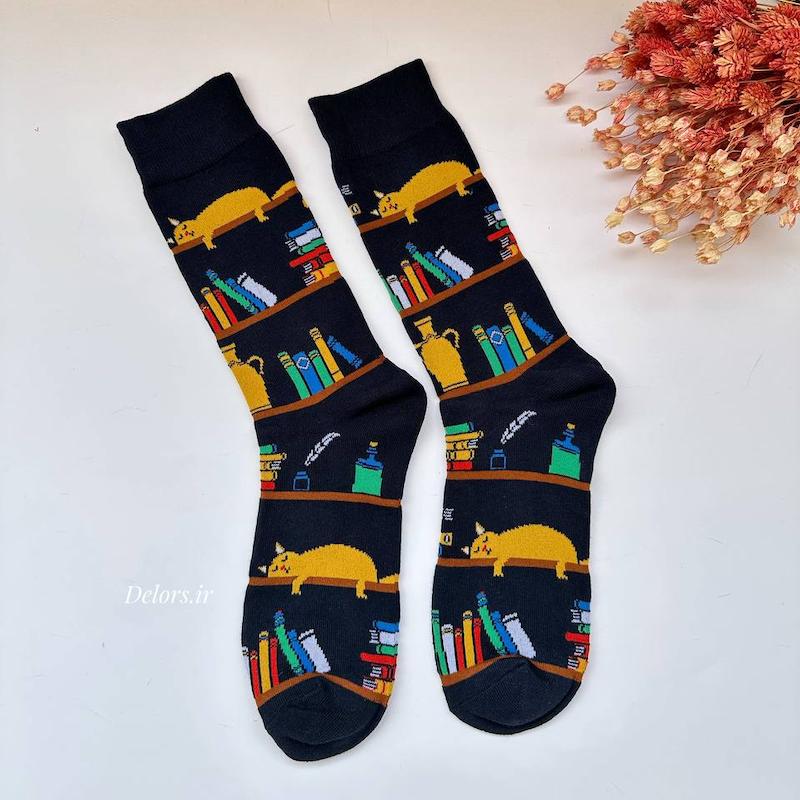 جوراب هنری مردانه کتابخانه📚🐈 کد 1319
