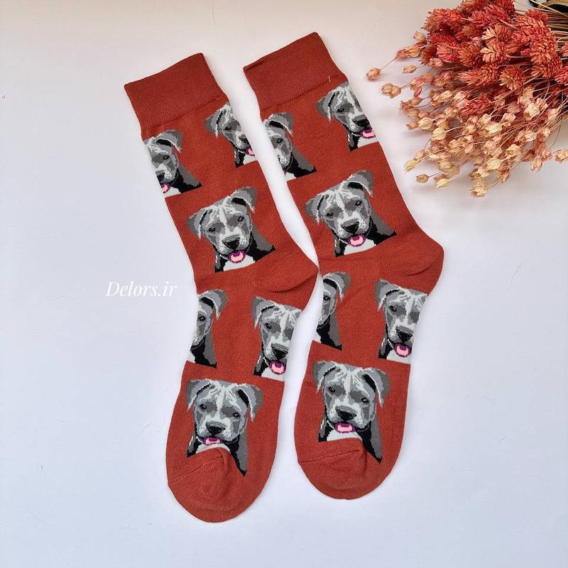 جوراب هنری مردانه هاپو نارنجی 🐶 کد1325