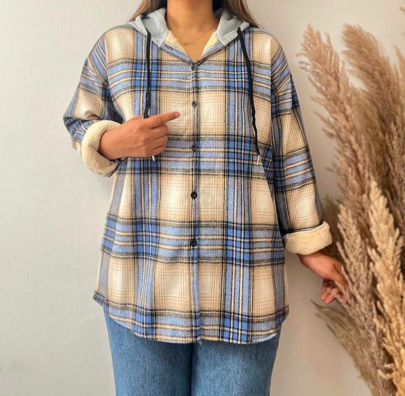 شومیز چهارخونه داخل خز 5784