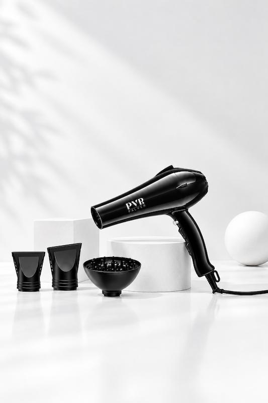 سشوار POLVER PVR-A6 با طراحی مشکی و سری‌های حالت‌دهنده