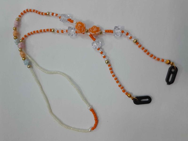 بند عینک کودکان رنگ نارنجی گل دار