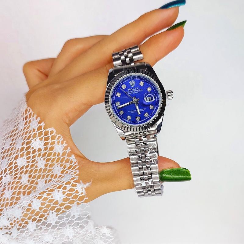 ساعت مچی رولکس صفحه آبی مناسب خانم ها| ساعت rolex با باکس رایگان 125-کپی