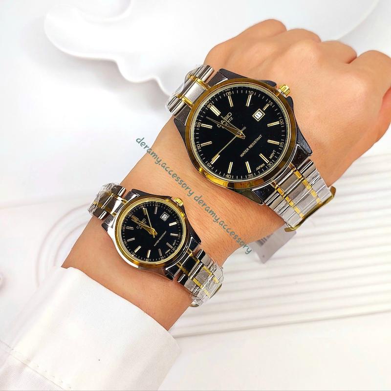  ست ساعت کاسیو کلاسیک سیلور طلایی صفحه مشکی | ساعت زنانه و مردانه casio کد  082 -