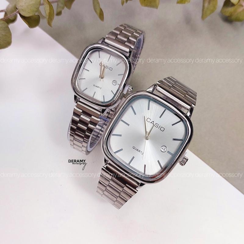 ست ساعتمچی کاسیو مربعی با کیفیت عالی تمام سیلور | ساعت مچی casio زنانه مردانه 180