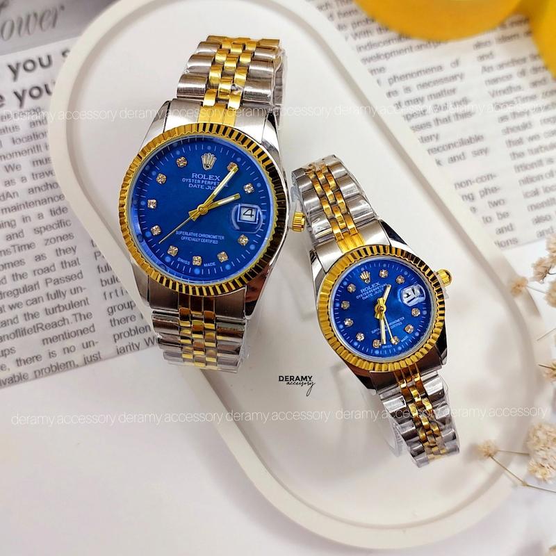 ساعت مچی  زنانه مردانه رولکس | ست ساعتمچی آبی rolex دارای دو باکس 125