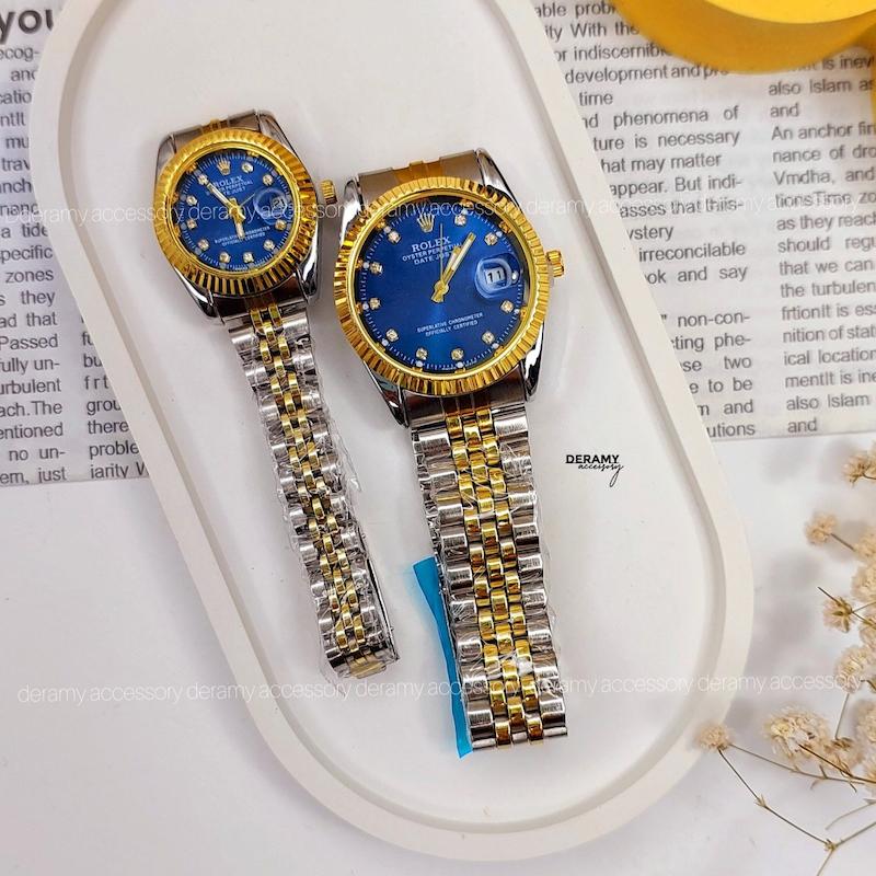 ساعت مچی  زنانه مردانه رولکس | ست ساعتمچی آبی rolex دارای دو باکس 125
