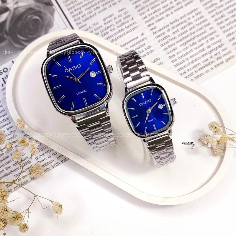 ست ساعتمچی کاسیو مربعی با کیفیت عالی سیلور صفحه مربعی | ساعت مچی اولد مانی casio زنانه مردانه 180-