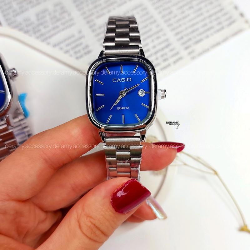 ست ساعتمچی کاسیو مربعی با کیفیت عالی سیلور صفحه مربعی | ساعت مچی اولد مانی casio زنانه مردانه 180-