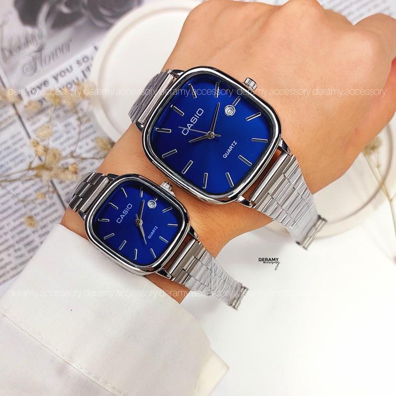 ست ساعتمچی کاسیو مربعی با کیفیت عالی سیلور صفحه مربعی | ساعت مچی اولد مانی casio زنانه مردانه 180-