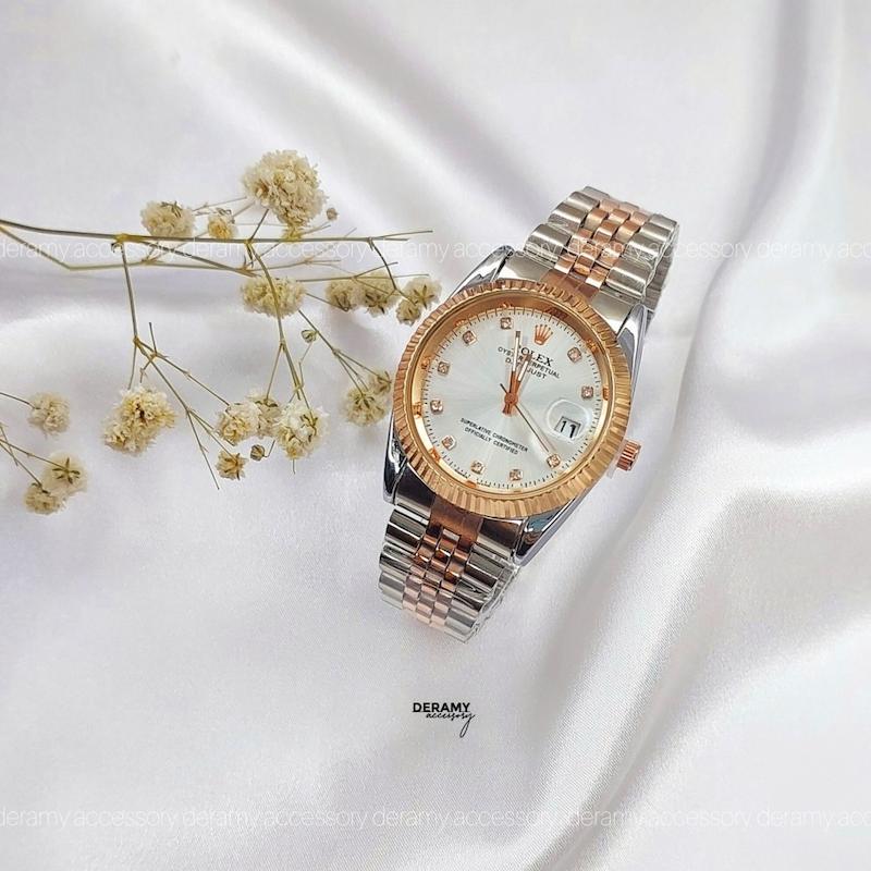 ساعت مچی مناسب آقایان و خانم ها رولکس سیلور رزگلد قرتی |  ساعتمچی دیت جاست  rolex date just روزشمار دار کد 125