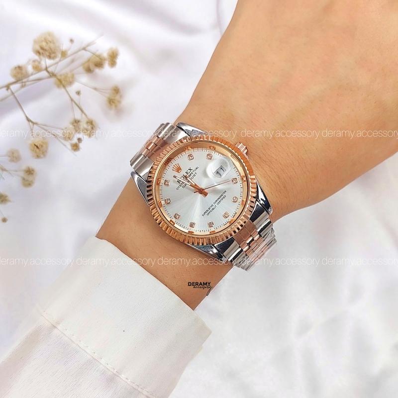 ساعت مچی مناسب آقایان و خانم ها رولکس سیلور رزگلد قرتی |  ساعتمچی دیت جاست  rolex date just روزشمار دار کد 125