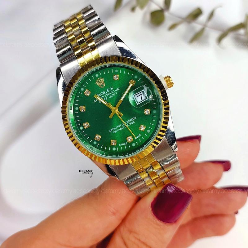 ساعت مچی مناسب آقایان و خانم ها رولکس سبز |  ساعتمچی دیت جاست  rolex date just روزشمار دار کد 125 رولکسی