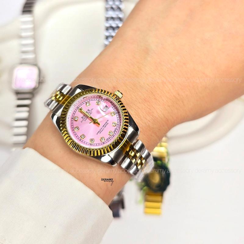ساعت مچی زنانه کالکشن صورتی پرنسسی | ساعتمچی رولکس فلورا vch rolex flora کد 220