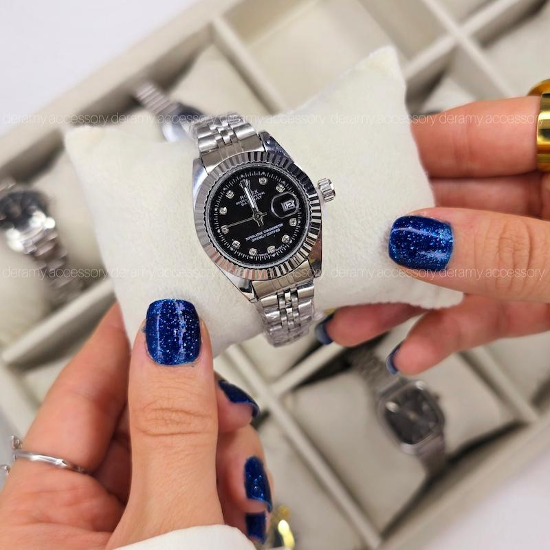 رنگبندی ساعت مچی زنانه رولکس تمام سیلور صفحه سفید و مشکی | ساعتمچی rolex  کد 125