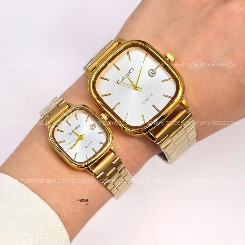 ست ساعتمچی کاسیو مربعی طلایی صفحه سفید  ترند | ساعت مچی اولد مانی casio زنانه مردانه 180 گرید بالا- کیفیت دار-
