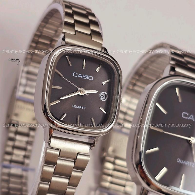 ست ساعتمچی کاسیو سیلور صفحه مشکی (نوک مدادی) ترند | ساعت مچی اولد مانی casio زنانه مردانه 180 گرید بالا- مربع کیفیت دار--هم تک هم ست
