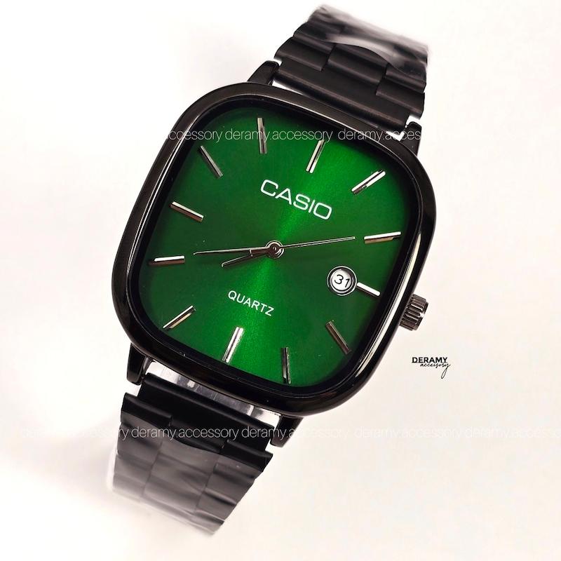 ست / زنانه / مردانه ساعتمچی کاسیو مشکی صفحه سبز  ترند | ساعت مچی اولد مانی casio زنانه مردانه  ست 180 گرید بالا- مربع کیفیت دار-