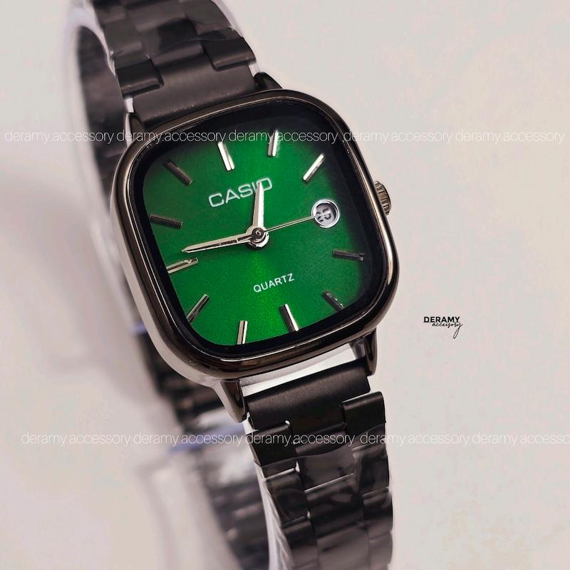 ست / زنانه / مردانه ساعتمچی کاسیو مشکی صفحه سبز  ترند | ساعت مچی اولد مانی casio زنانه مردانه  ست 180 گرید بالا- مربع کیفیت دار-