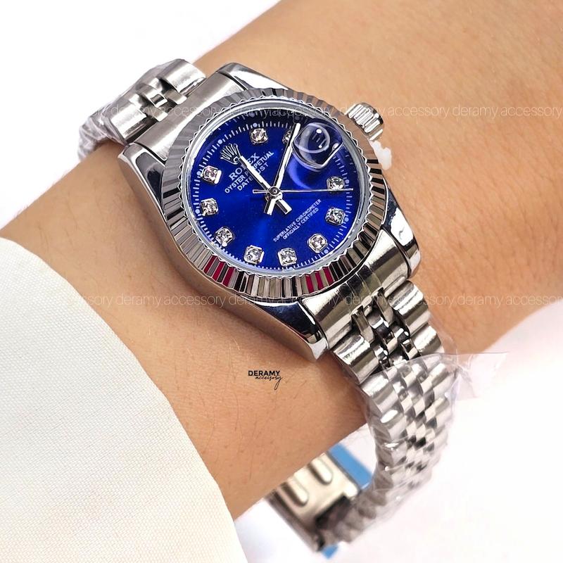 ساعت مچی رولکس صفحه آبی مناسب خانم ها| ساعتمچی زنانه rolex سایز کوچک 125