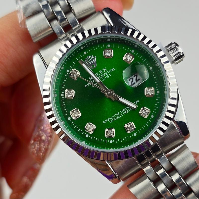 ساعت مچی رولکس صفحه سبز درباری مناسب خانم ها| ساعتمچی زنانه rolex سایز مناسب خانم ها کوچک  125-