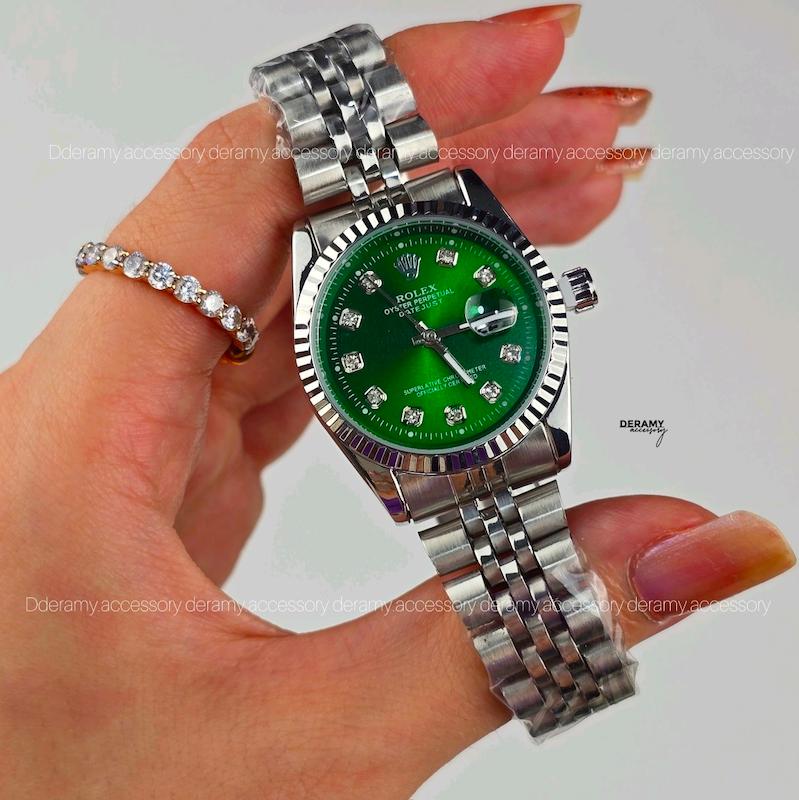 ساعت مچی رولکس صفحه سبز درباری مناسب خانم ها| ساعتمچی زنانه rolex سایز مناسب خانم ها کوچک  125-