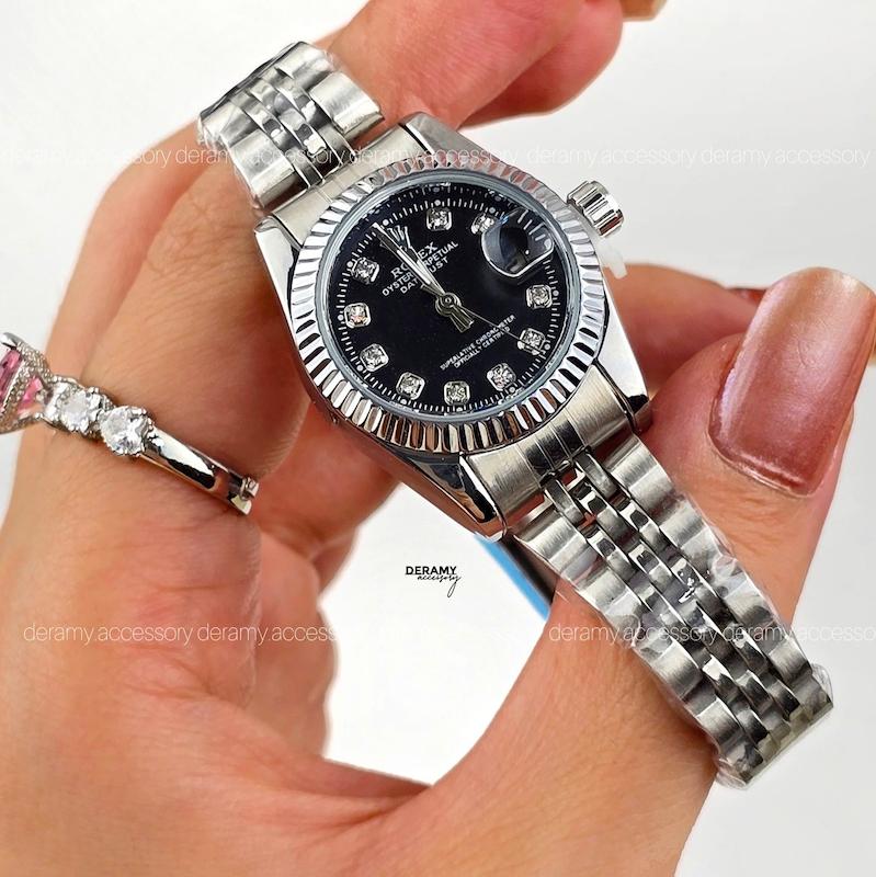 ساعت مچی رولکس صفحه مشکی مناسب خانم ها| ساعتمچی زنانه rolex سایز مناسب خانم ها کوچک  125- 305