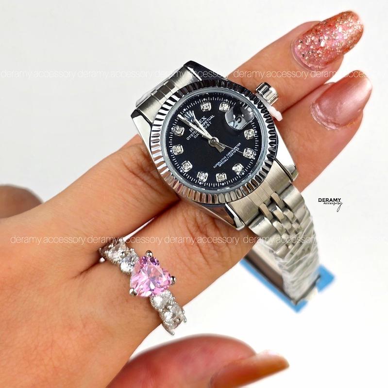 ساعت مچی رولکس صفحه مشکی مناسب خانم ها| ساعتمچی زنانه rolex سایز مناسب خانم ها کوچک  125- 305