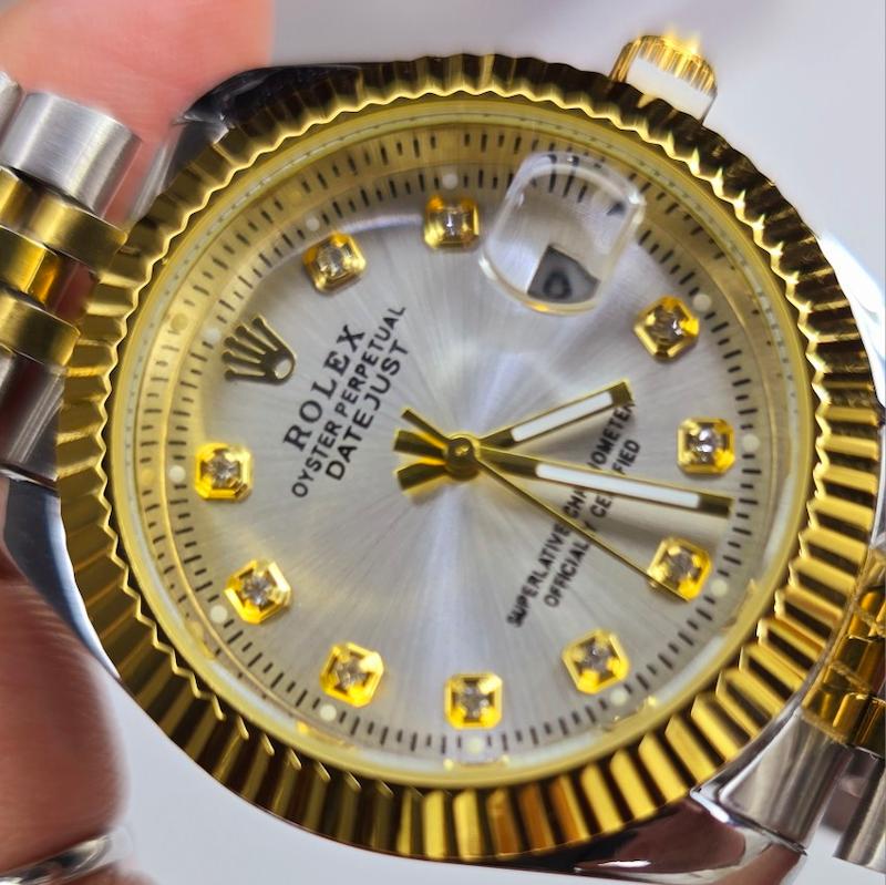 ساعت مچی سایز قاب ۳۸  بزرگ رولکس سیلور طلایی صفحه سفید گرید بالا | ساعتمچی  rolex سایز بزرگ  125--293 - درامی اکسسوری 
