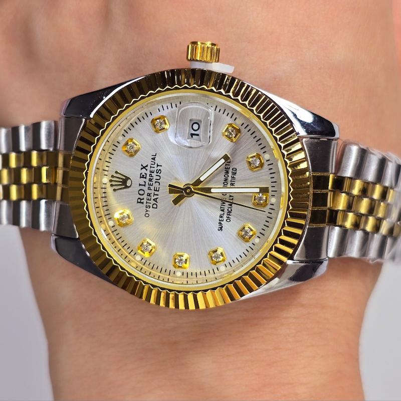 ساعت مچی سایز قاب ۳۸  بزرگ رولکس سیلور طلایی صفحه سفید گرید بالا | ساعتمچی  rolex سایز بزرگ  125--293 - درامی اکسسوری 
