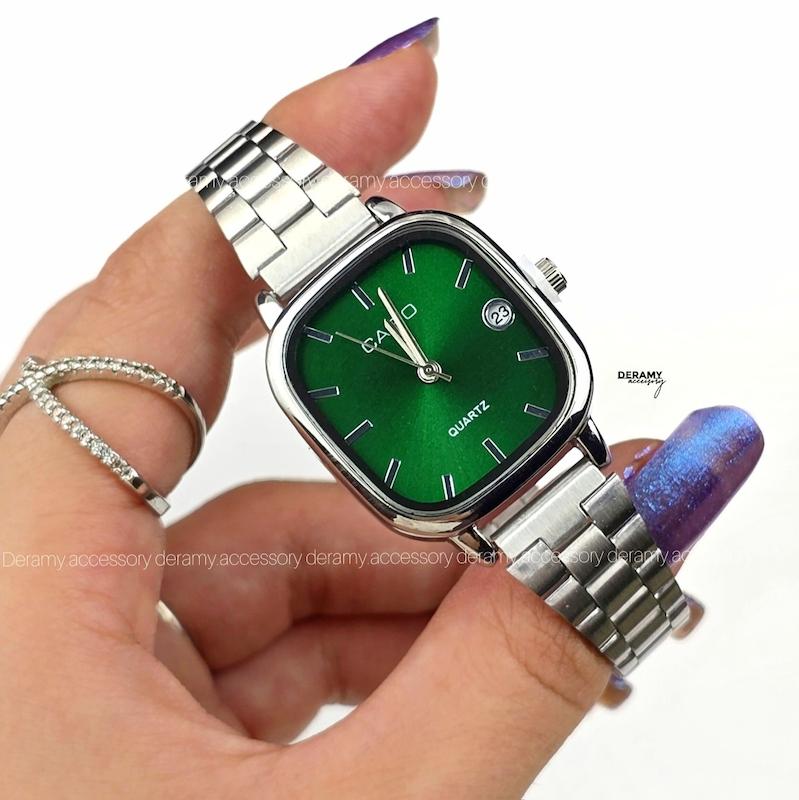  / زنانه / ساعتمچی کاسیو سیلور صفحه سبز درباری ترند مربعی| ساعت مچی اولد مانی casio زنانه  180 - مربع بند و مونتاژ ژاپن--با کیفیت