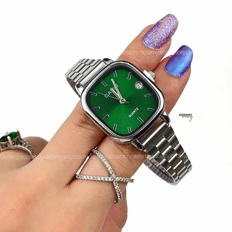  / زنانه / ساعتمچی کاسیو سیلور صفحه سبز درباری ترند مربعی| ساعت مچی اولد مانی casio زنانه  180 - مربع بند و مونتاژ ژاپن--با کیفیت