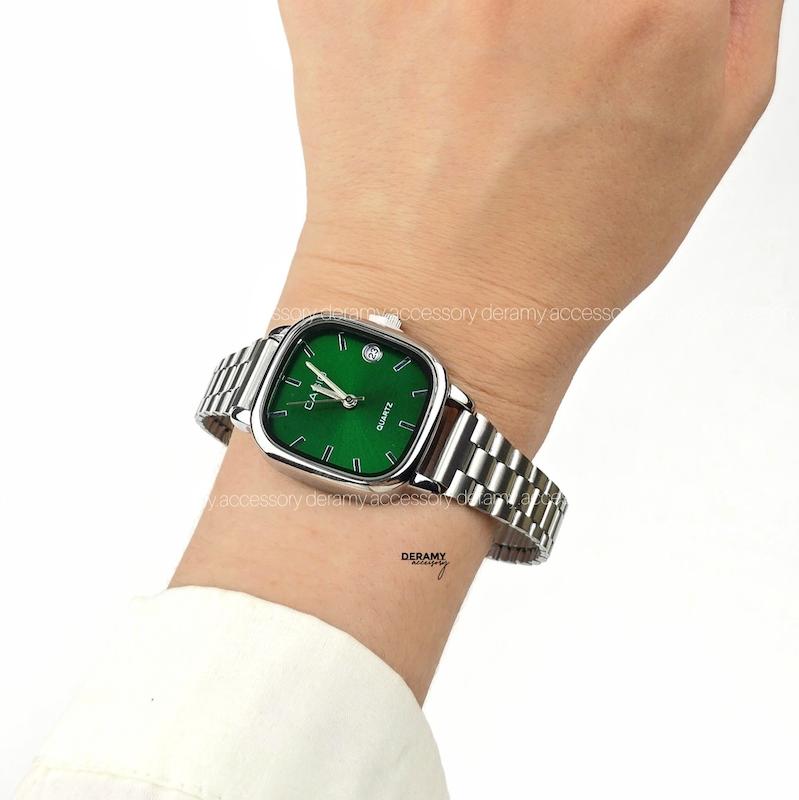  / زنانه / ساعتمچی کاسیو سیلور صفحه سبز درباری ترند مربعی| ساعت مچی اولد مانی casio زنانه  180 - مربع بند و مونتاژ ژاپن--با کیفیت
