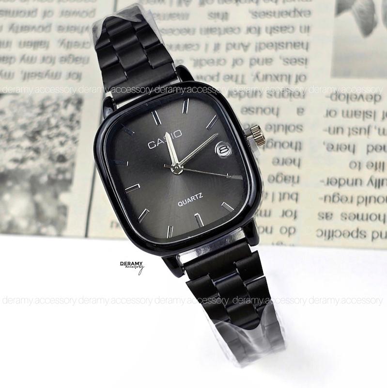  / زنانه / ساعتمچی کاسیو سیلور مشکی تمام ترند مربعی| ساعت مچی اولد مانی casio زنانه  180 - مربع بند و مونتاژ ژاپن--با کیفیت