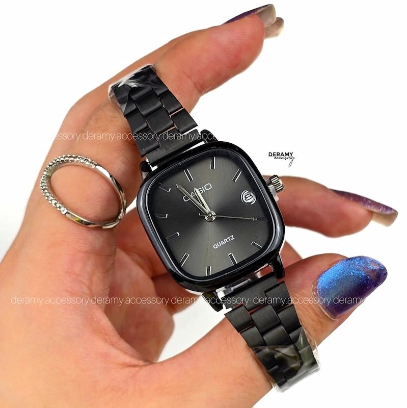 / زنانه / ساعتمچی کاسیو سیلور مشکی تمام ترند مربعی| ساعت مچی اولد مانی casio زنانه  180 - مربع بند و مونتاژ ژاپن--با کیفیت