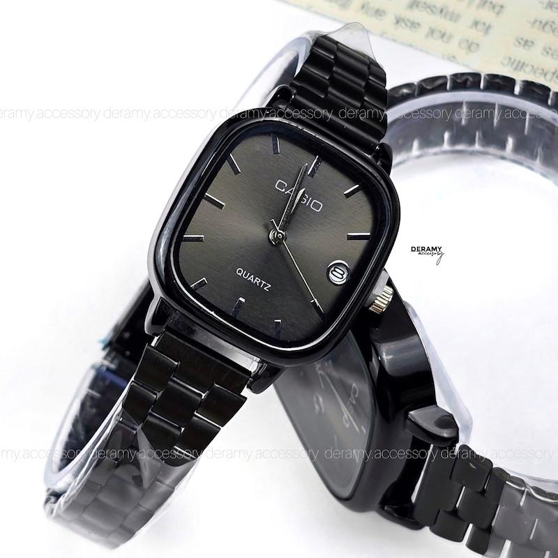 ست /تک | ساعتمچی کاسیو مربعی  مشکی صفحه مشکی نوک مدادی | ساعت مچی اولد مانی casio ست و مردانه 180 -مونتاژ ژاپن-