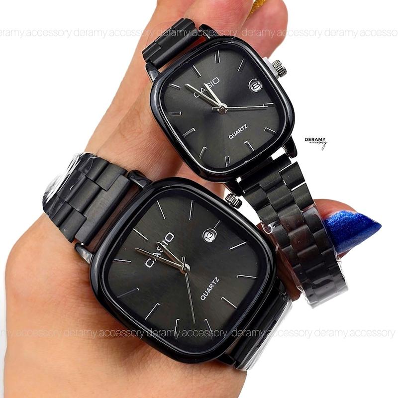 ست /تک | ساعتمچی کاسیو مربعی  مشکی صفحه مشکی نوک مدادی | ساعت مچی اولد مانی casio ست و مردانه 180 -مونتاژ ژاپن-