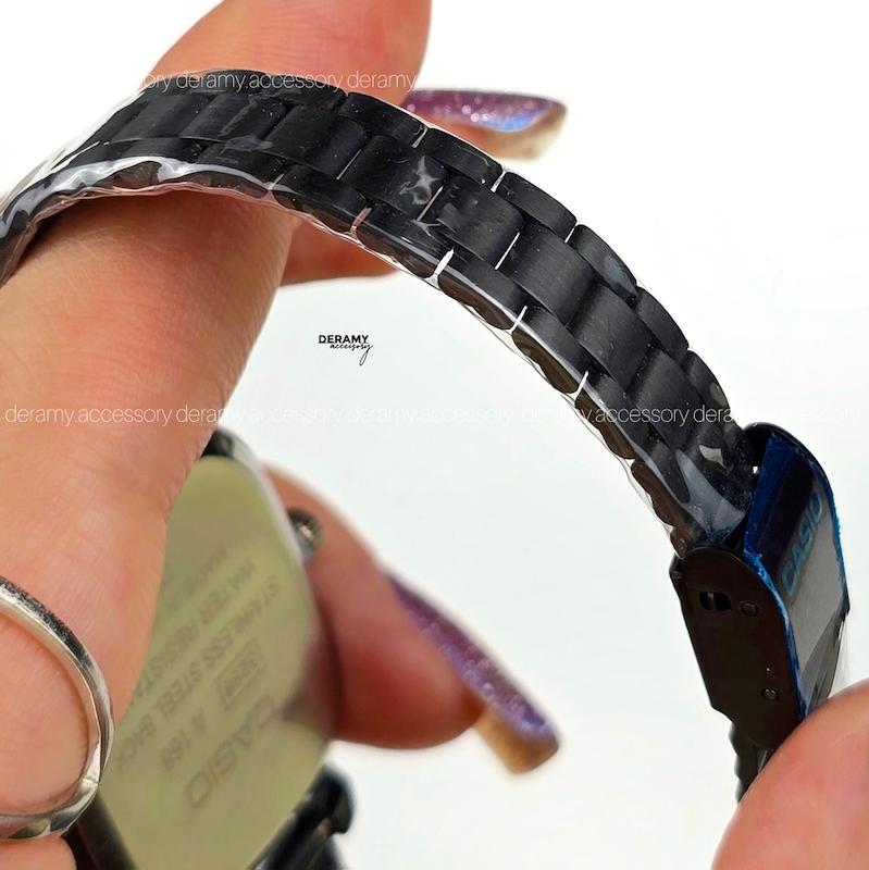 ست /تک | ساعتمچی کاسیو مربعی  مشکی صفحه مشکی نوک مدادی | ساعت مچی اولد مانی casio ست و مردانه 180 -مونتاژ ژاپن-