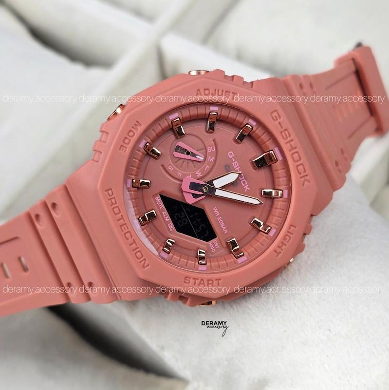 ساعت جی شاک پمپی صورتی هلویی مناسب اقایان و خانم ها | ساعت مچی کاسیو جیشاک g shock فول امکانات کد 113 -گرید بالا چند زمانه انالوگ و دیجیتال 318