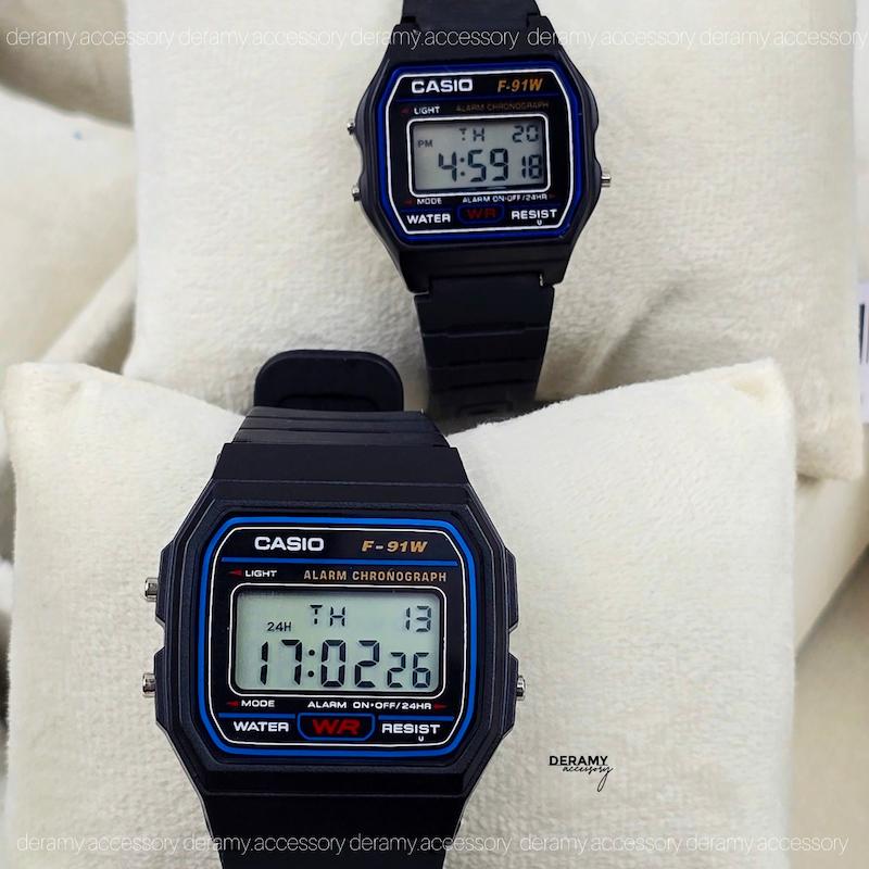 ساعت در دو سایز(کوچک / بزرگ) کاسیو نوستالژی بلاکی ضد اب مشکی | ساعت زنانه مردانه casio کد 153-موتور شرکتی با کیفیت- ضد حساسیت و ضد ضربه F - 91w ژاپن