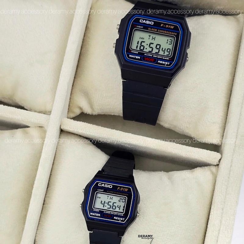 ساعت در دو سایز(کوچک / بزرگ) کاسیو نوستالژی بلاکی ضد اب مشکی | ساعت زنانه مردانه casio کد 153-موتور شرکتی با کیفیت- ضد حساسیت و ضد ضربه F - 91w ژاپن