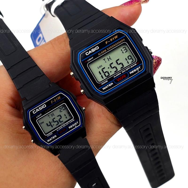ساعت در دو سایز(کوچک / بزرگ) کاسیو نوستالژی بلاکی ضد اب مشکی | ساعت زنانه مردانه casio کد 153-موتور شرکتی با کیفیت- ضد حساسیت و ضد ضربه F - 91w ژاپن